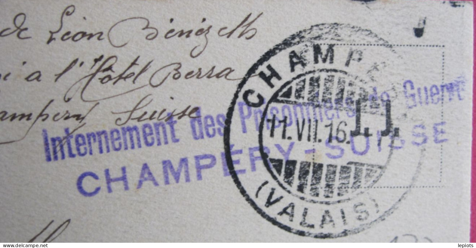 Suisse - La Dent Du Midi - Envoyée De Champéry - Cachet Internement Des Prisonniers De Guerre Champéry - 1916 - Saint-Maurice