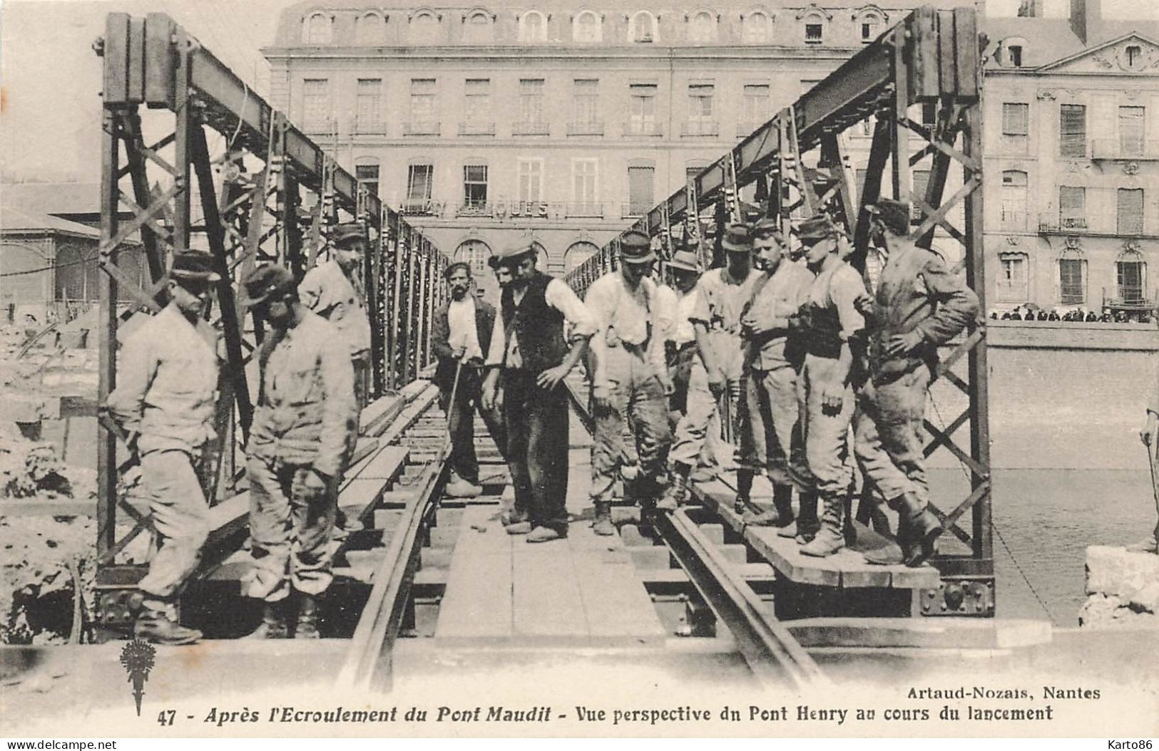 Nantes * Après L'écroulement Du Pont Maudit * Vue Perspective Du Pont Henry Au Cours Du Lancement * Militaire Génie ? - Nantes