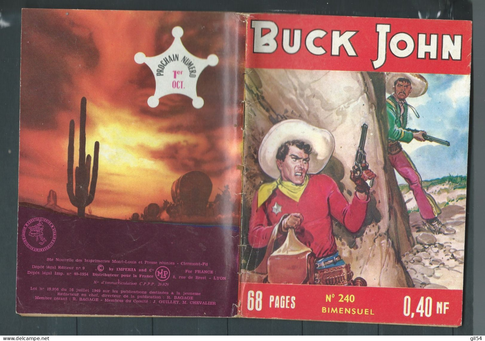 Bd " Buck John   " Bimensuel N° 240 " Enquete A Fuego "      , DL  N° 40  1954 - BE-   BUC 0104 - Petit Format