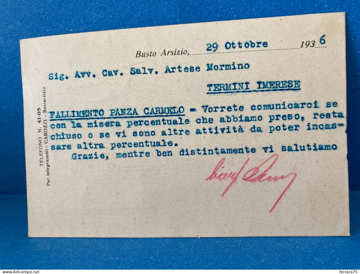 CARTOLINA D'EPOCA CRESPI E CARROZZI TESSUTI  COTONE BUSTO ARSIZIO 1936. - Unclassified