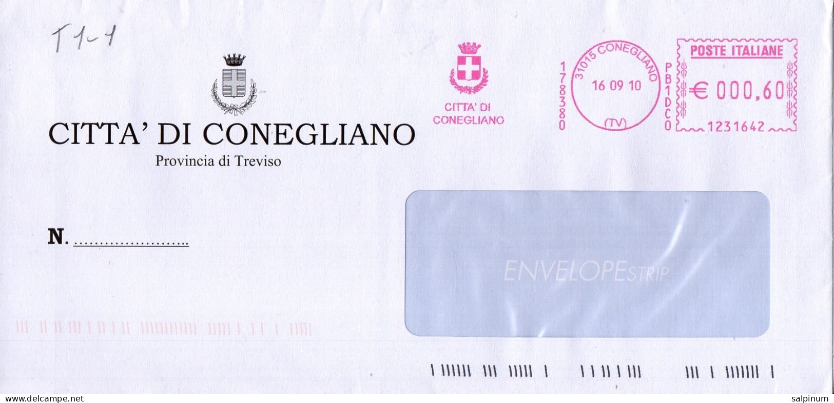 Stemma Comune Di Conegliano (Provincia Di Treviso) Su Busta Tipo 1 Anno 2010 - Enveloppes