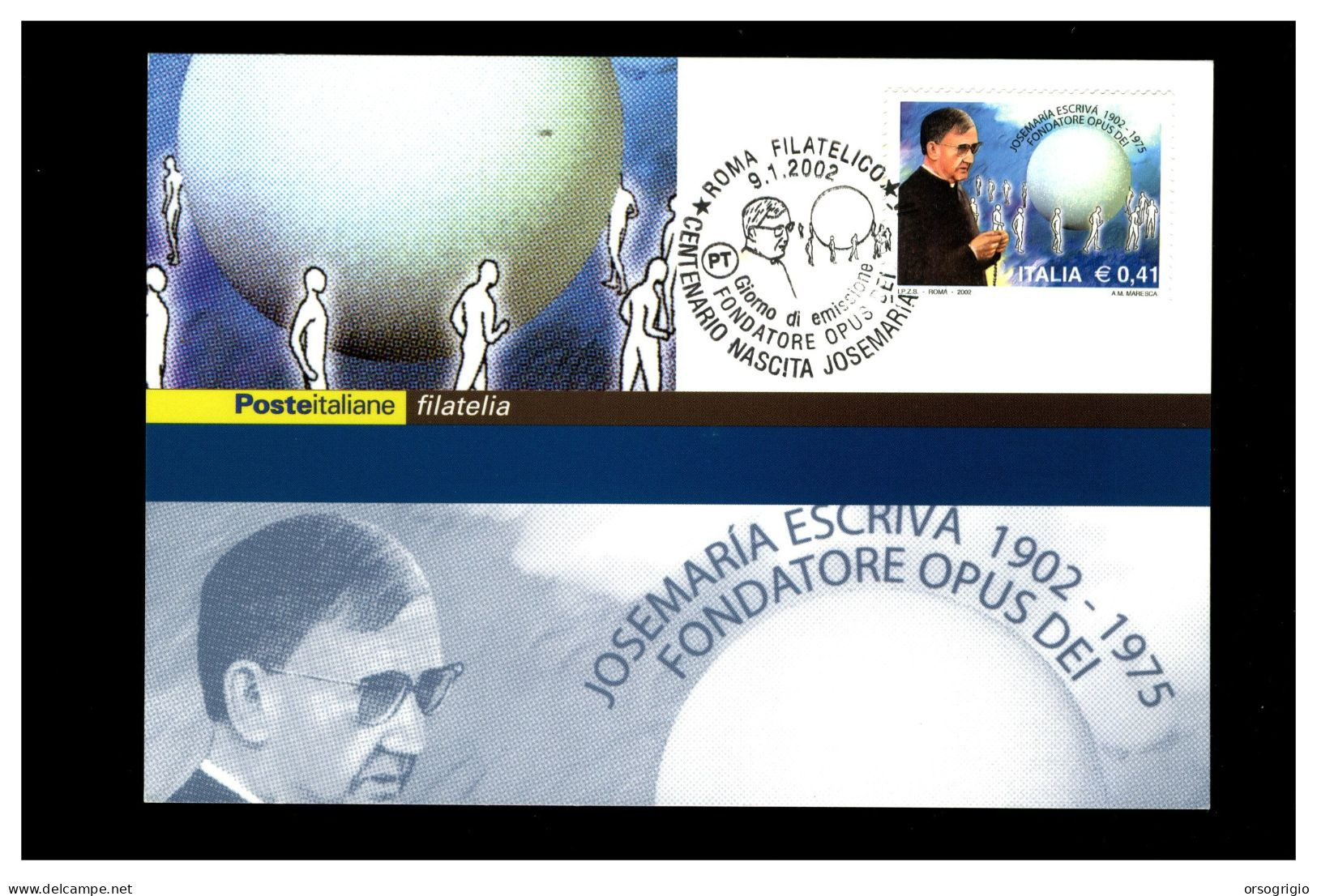 ITALIA - FDC 2002  Cartolina Maximum - JOSEMARIA ESCRIVA -  OPUS DEI - Cartoline Maximum