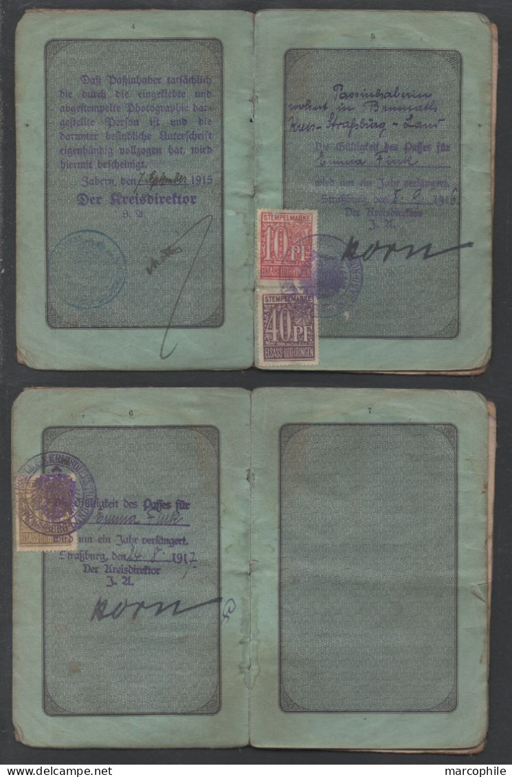 1915 DIEMERINGEN - ALSACE - TIMBRES  FISCAUX SUR PASSEPORT COMPLET  ET PROROGE 2 FOIS (ref 4437) - Cartas & Documentos