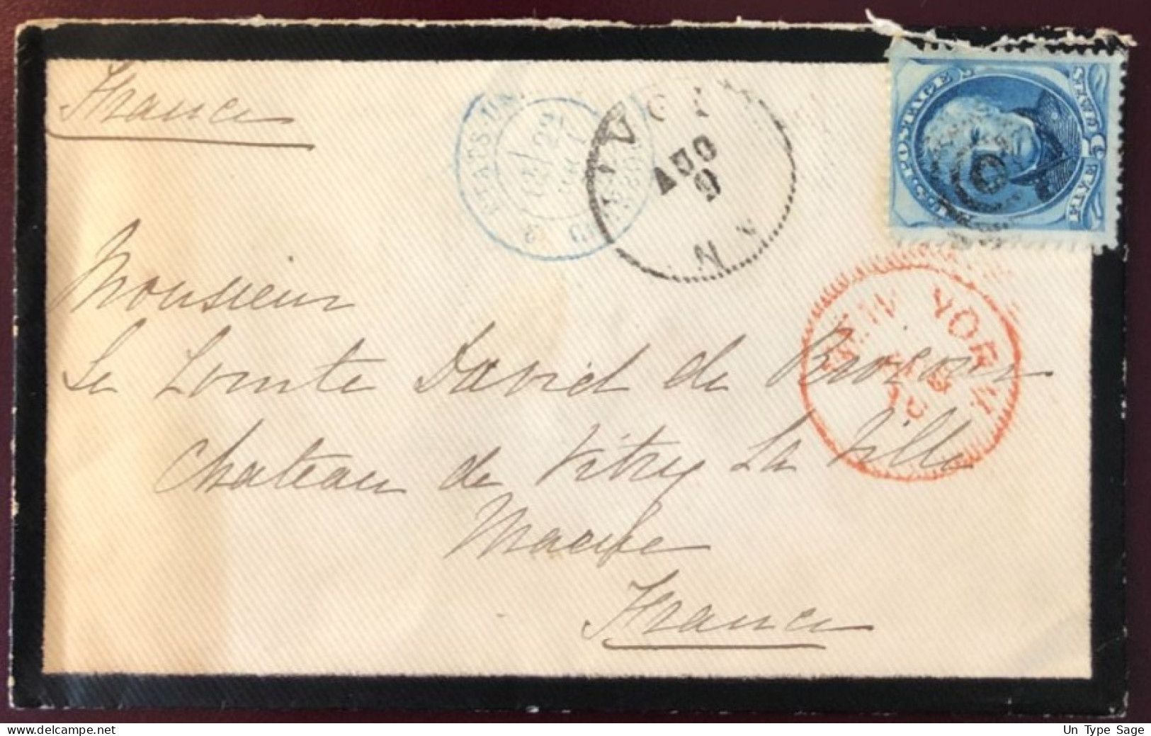 Etats-Unis, N°58 Sur Enveloppe De NEW-YORK 10.8.1876 Pour Vitry La Ville + Entrée ETATS-UNIS CHERBOURG - (W1441) - Covers & Documents