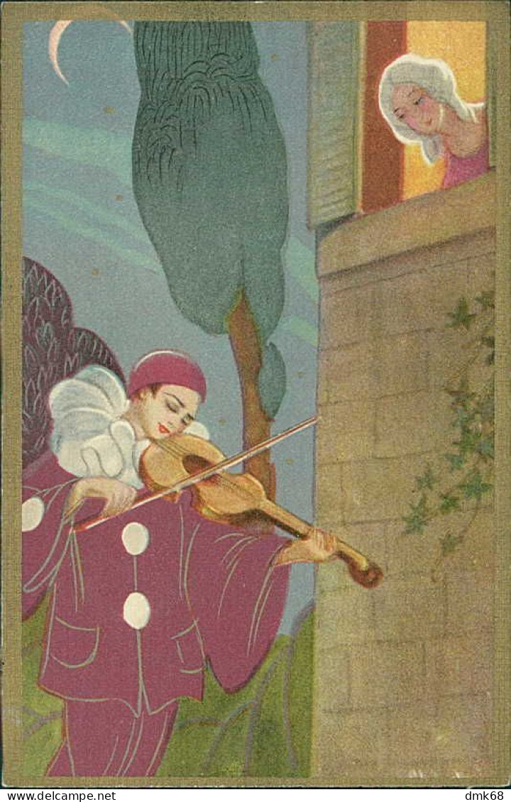 CHIOSTRI SIGNED 1920s POSTCARD - PIERROT PLAYS THE VIOLIN / SERENADE - EDIT BALLERINI & FRATINI 212 (5621) - Chiostri, Carlo