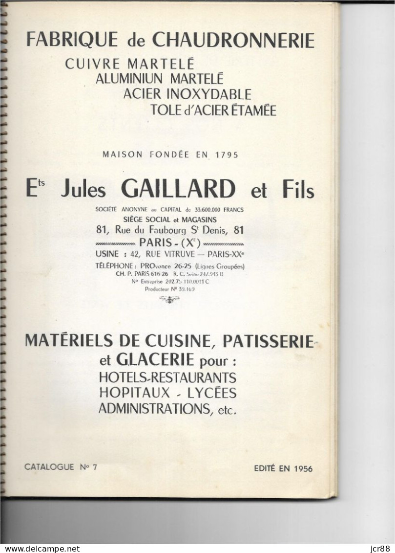 Matériels De Cuisine - Patisserie - Chaudronnerie - Gaillard 75 Paris - Ohne Zuordnung