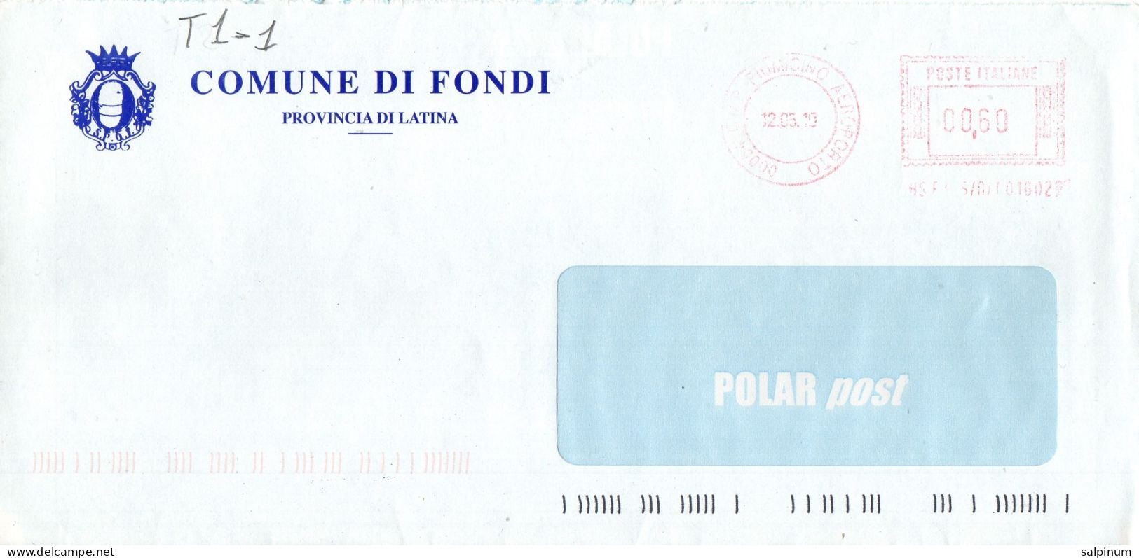 Stemma Comune Di Fondi (Provincia Di Latina) Su Busta Tipo 1 Anno 2010 - Enveloppes