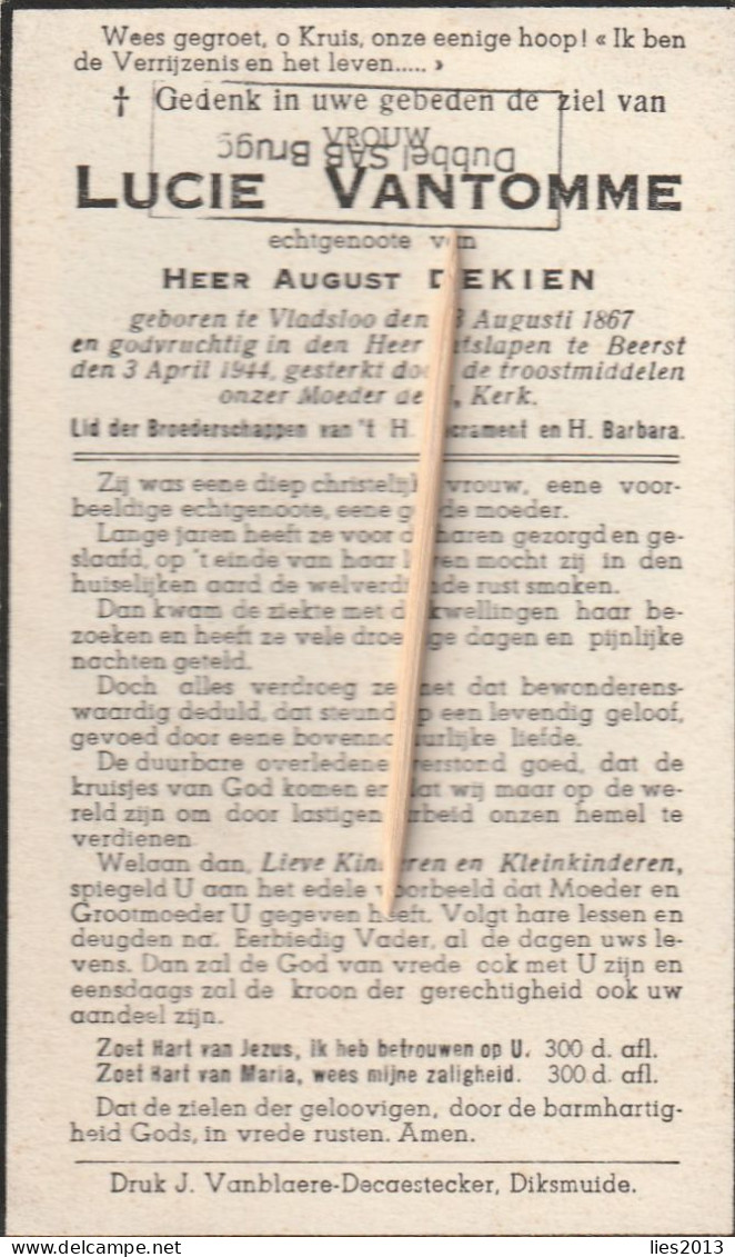 Beerst, Vladsloo, 1944, Lucie Vantomme, Dekien - Devotion Images