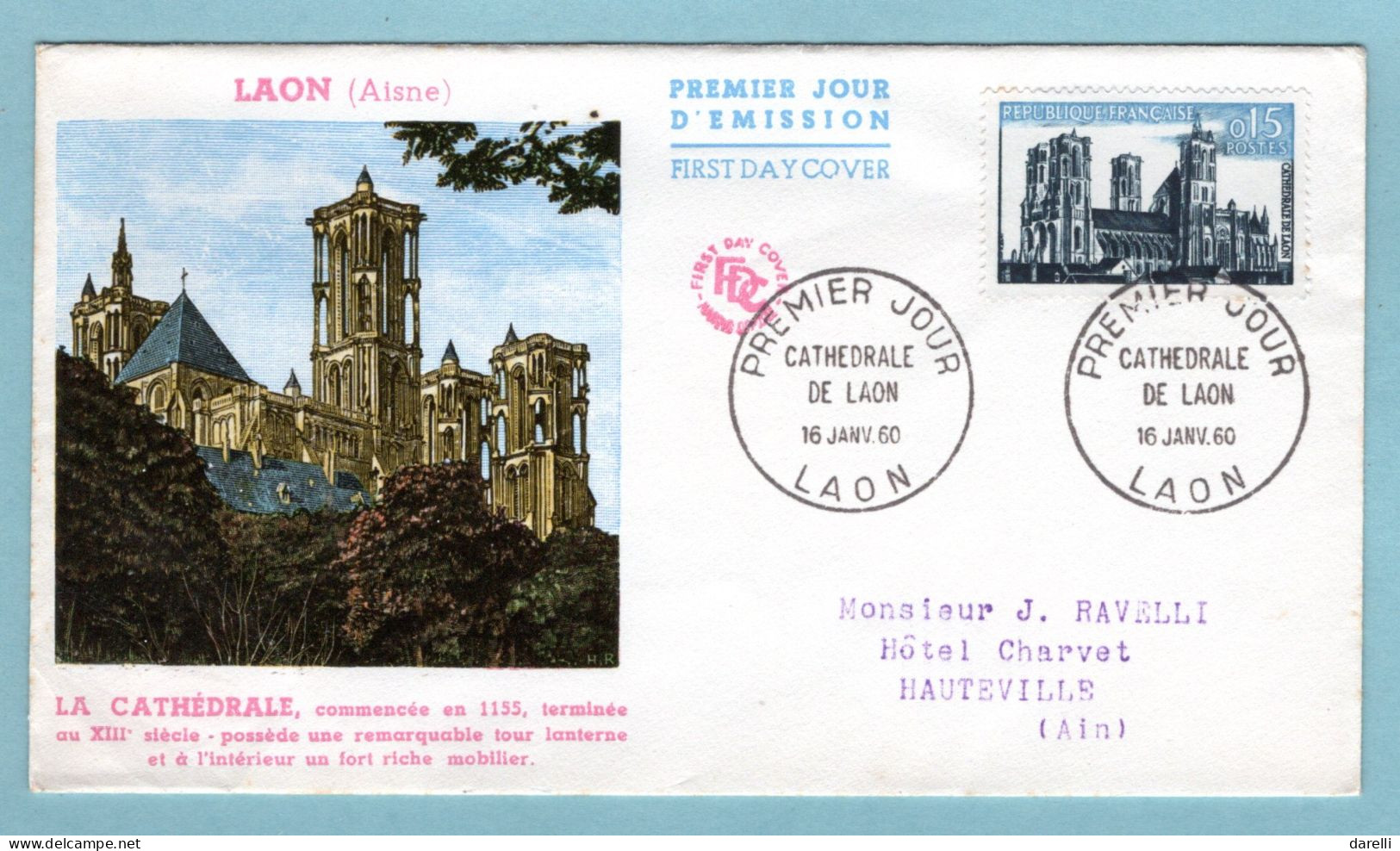 FDC France 1960 - Cathédrale De Laon - YT 1235 - Laon - 1960-1969