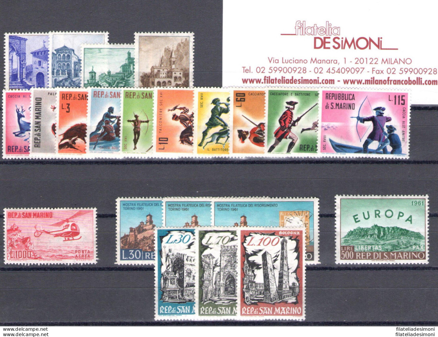 1961 San Marino, Annata Completa, Francobolli Nuovi 22 Valori + 2 Foglietti (Elicottero + Europa 1961) - MNH** - Années Complètes