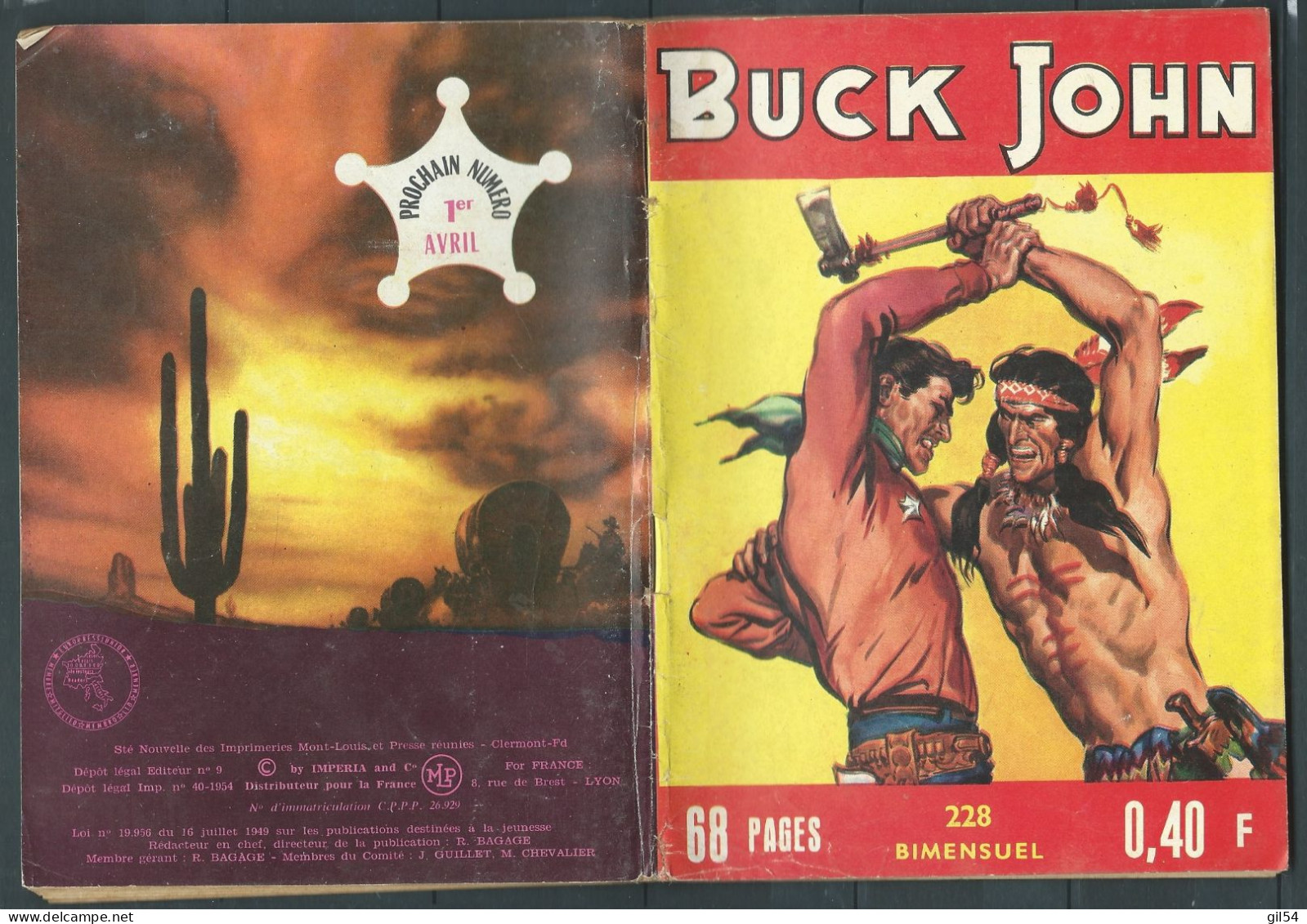 Bd " Buck John   " Bimensuel N° 228 " Toddle Mêne L'enquète  "      , DL  N° 40  1954 - BE-   BUC 0201 - Formatos Pequeños