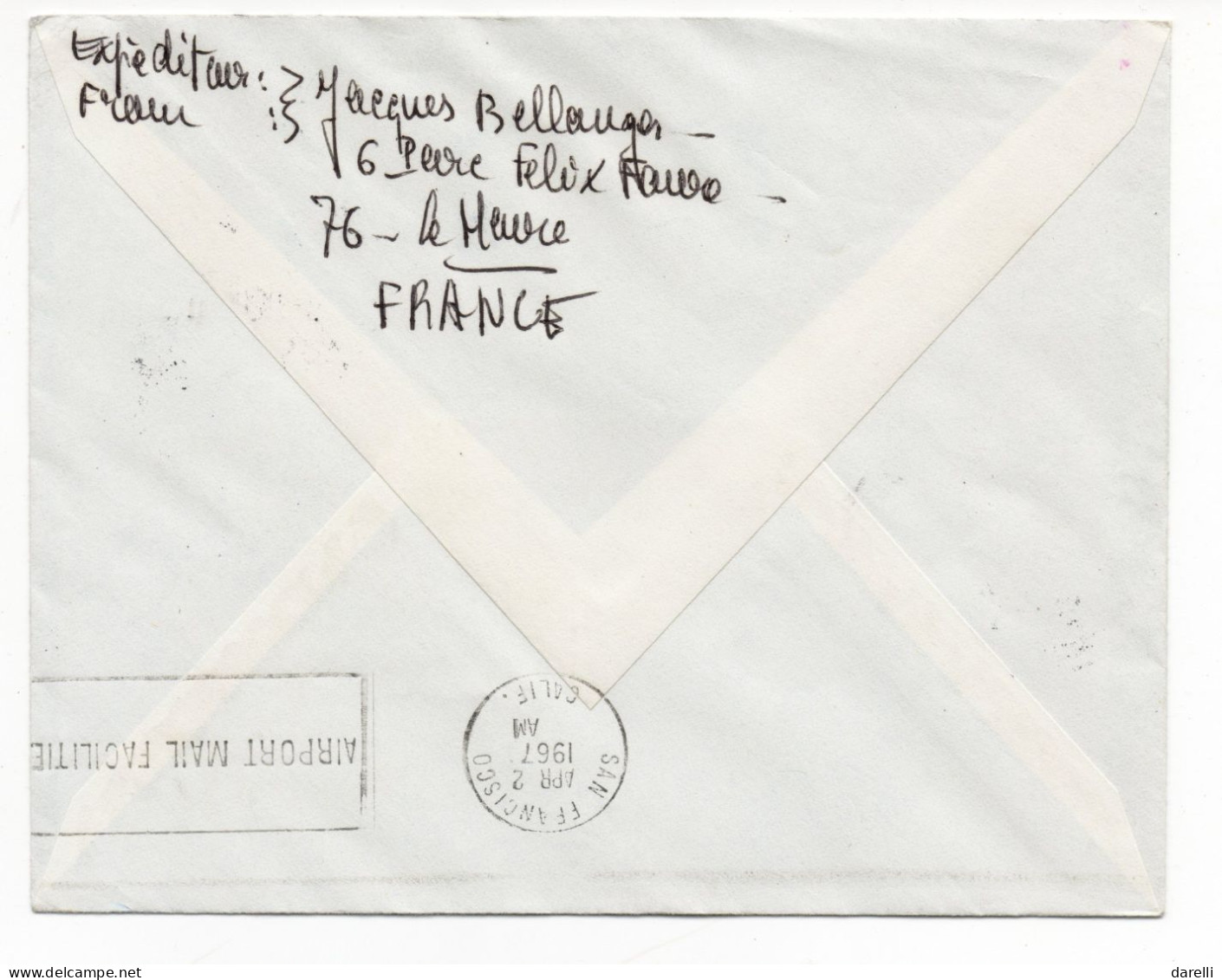 Enveloppe - 1ère Vol Jet Clipper PARIS- NEW YORK - SAN FRANCISCO Du 30/03/1967 - 1960-.... Cartas & Documentos