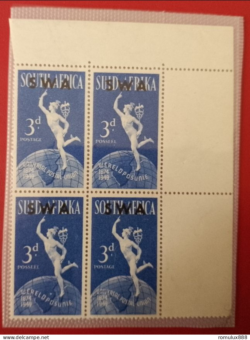 SWA - 1949 U.P.U. `LAKE FLAW` MNH BLOCK OF 4 PROVING VARIETY - África Del Sudoeste (1923-1990)