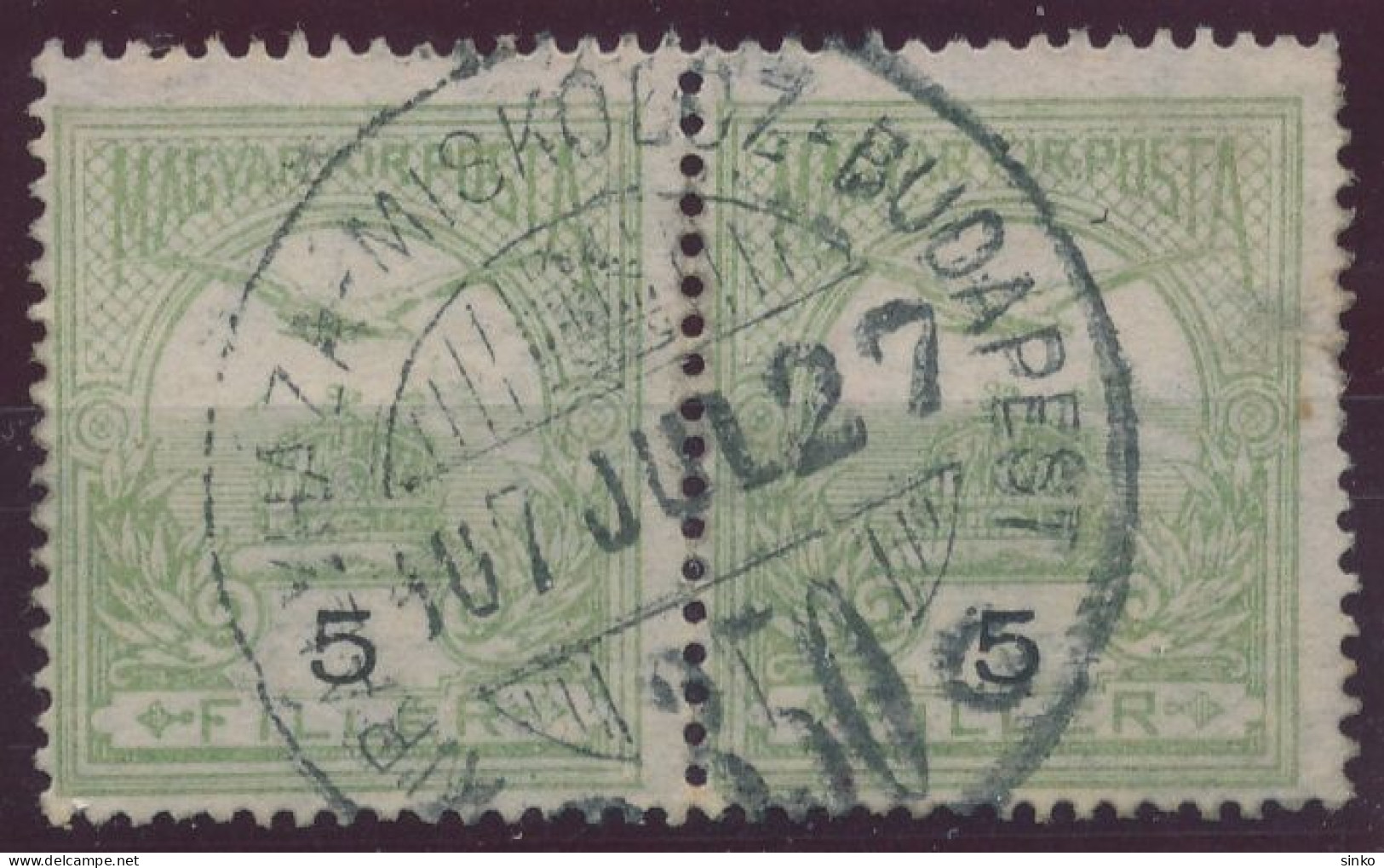 1906. Turul 5f Stamp Pair, KIRALYHAZA-MISKOLCZ-BUDAPEST - Oblitérés