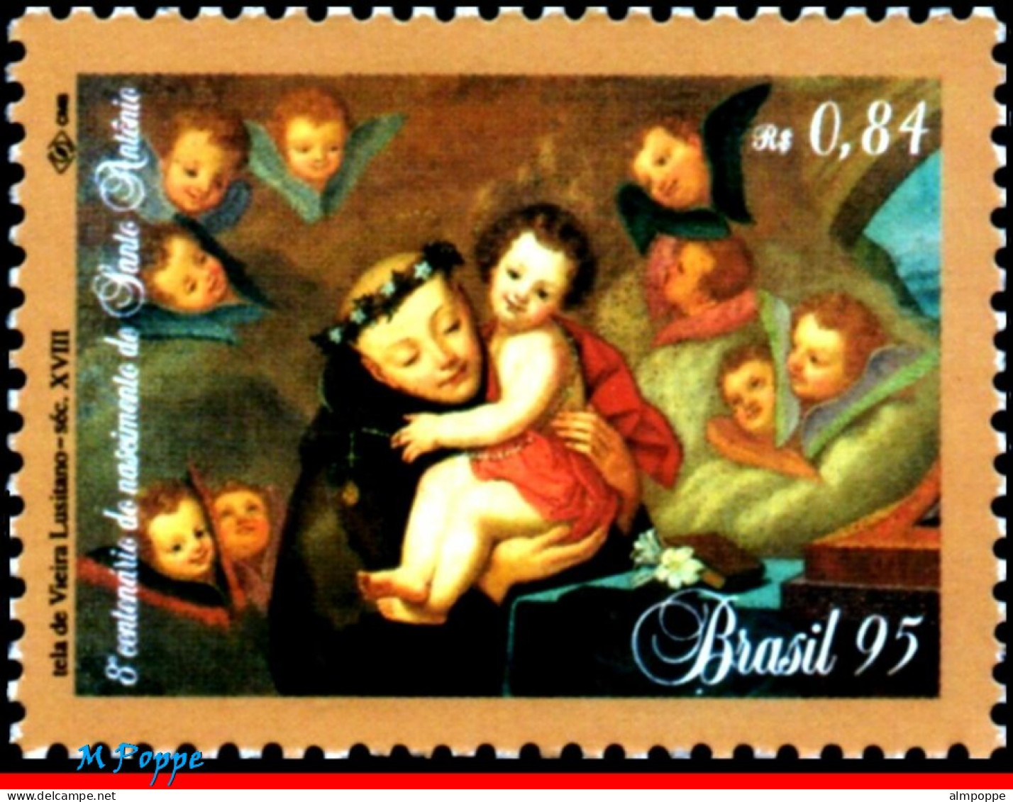 Ref. BR-2539 BRAZIL 1995 - WITH PORTUGAL, ST.ANTHONYOF PADUA, PAINTING, MI# 2648, MNH, JOINT ISSUE 1V Sc# 2539 - Neufs