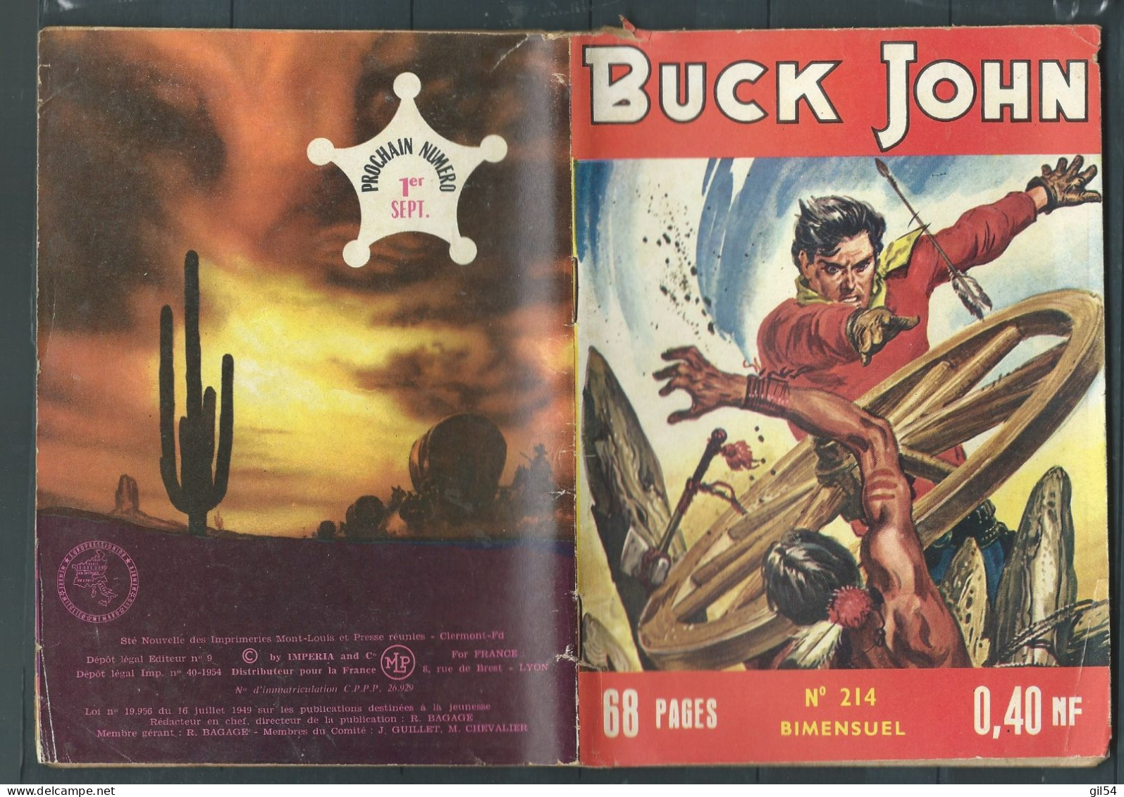 Bd " Buck John   " Bimensuel N° 214 "  Contre La Loi "      , DL  N° 40  1954 - BE-   BUC 0202 - Small Size