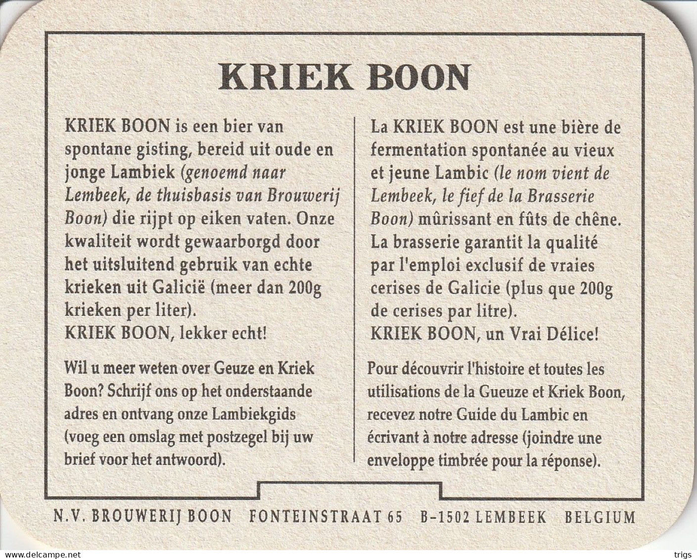 Kriek Boon - Sous-bocks