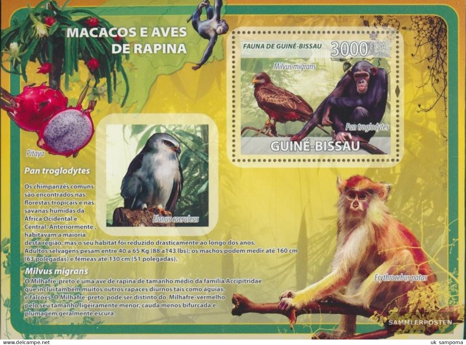 Guinea-Bissau Miniature Sheet 654 (complete. Issue) Unmounted Mint / Never Hinged 2008 Makaken, Birds Of Prey, Fruits - Guinea-Bissau