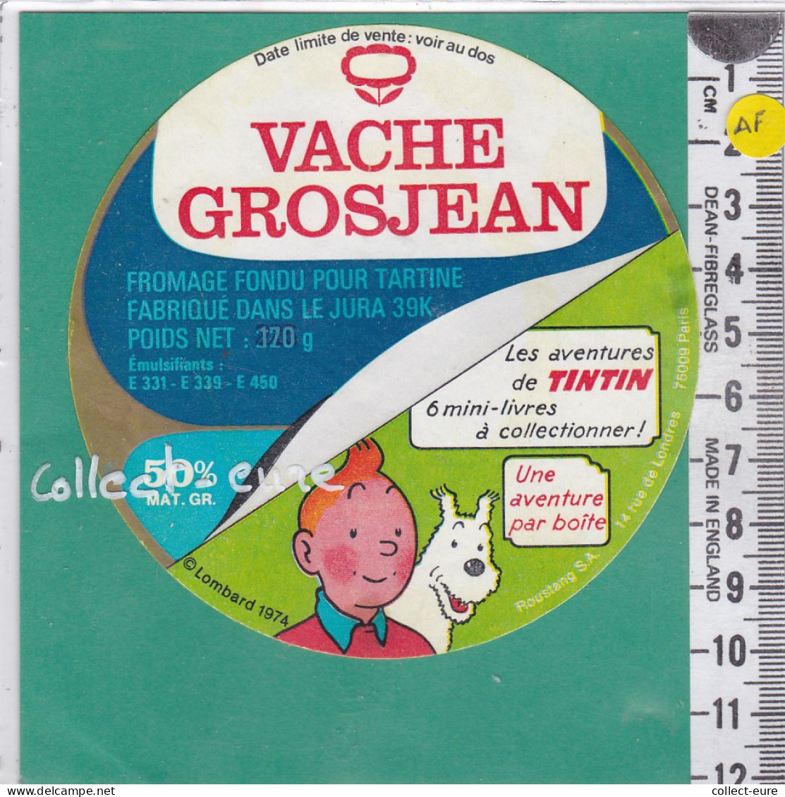 C1105 FROMAGE FONDU VACHE GROSJEAN  TINTIN MILOU 320 Gr LONS LE SAUNIER JURA 6 MINI LIVRES LOMBARD 1974 - Fromage