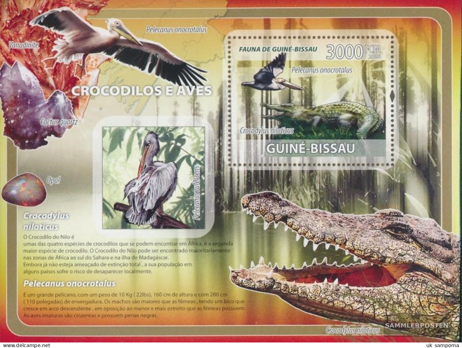 Guinea-Bissau Miniature Sheet 645 (complete. Issue) Unmounted Mint / Never Hinged 2008 Krokodile, Birds, Minerals - Guinea-Bissau