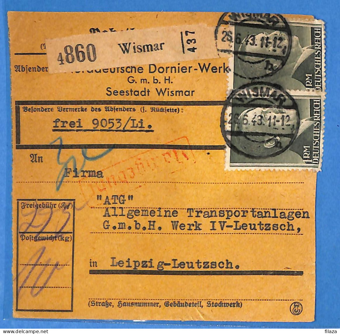 Allemagne Reich 1943 - Carte Postale De Wismar - G32306 - Brieven En Documenten