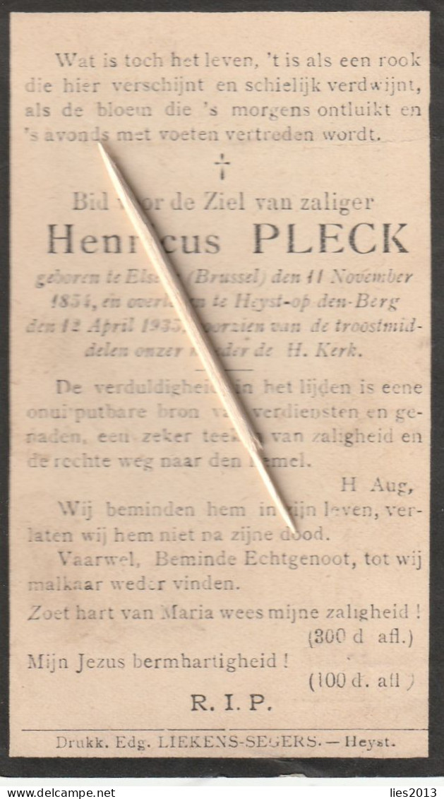 Heist-op-den-berg, Heyst, Elsene, 1935, Henricus Pleck, - Devotion Images