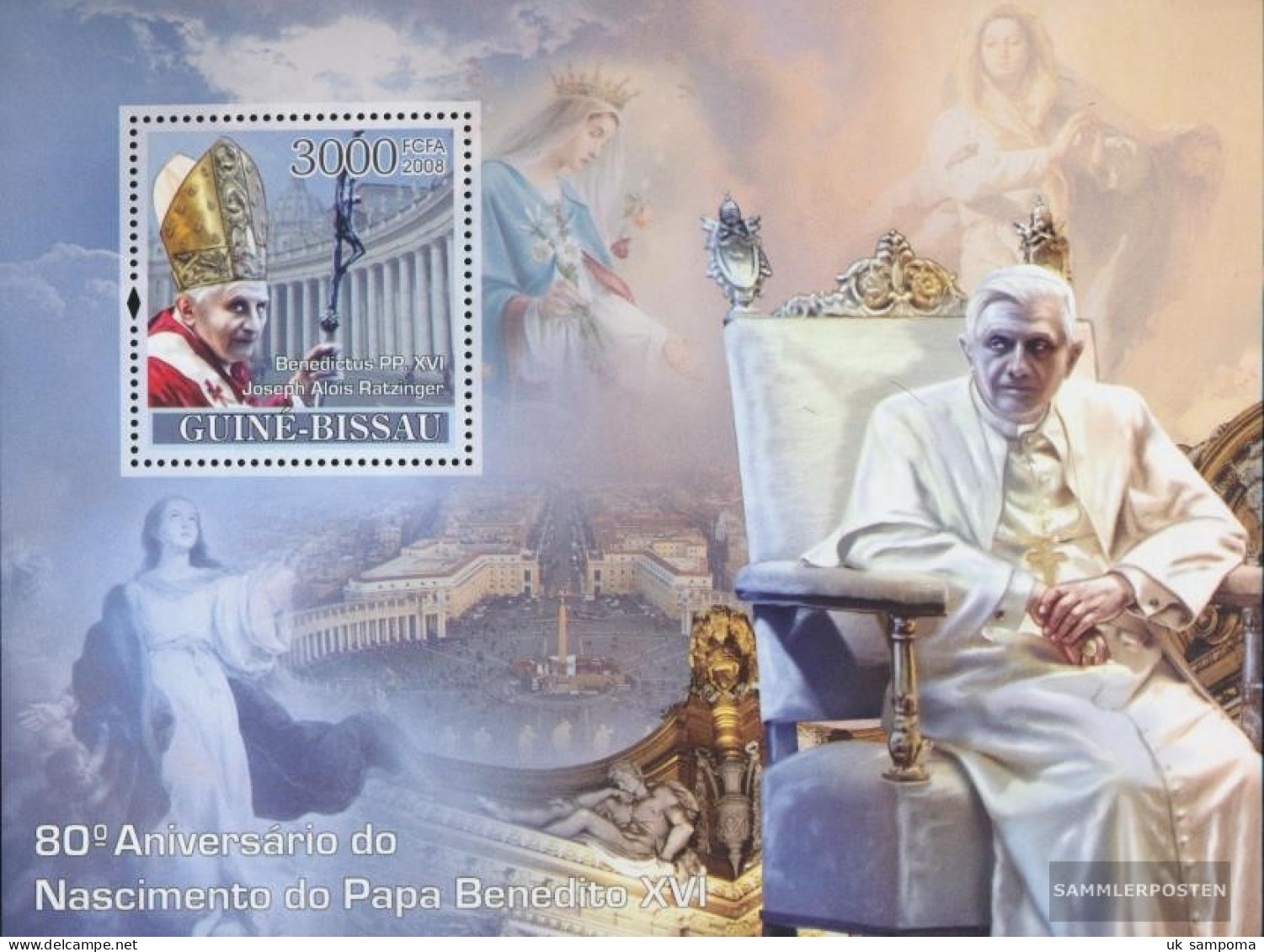 Guinea-Bissau Miniature Sheet 633 (complete. Issue) Unmounted Mint / Never Hinged 2008 80.Birthday Of Pope Benedikt - Guinea-Bissau