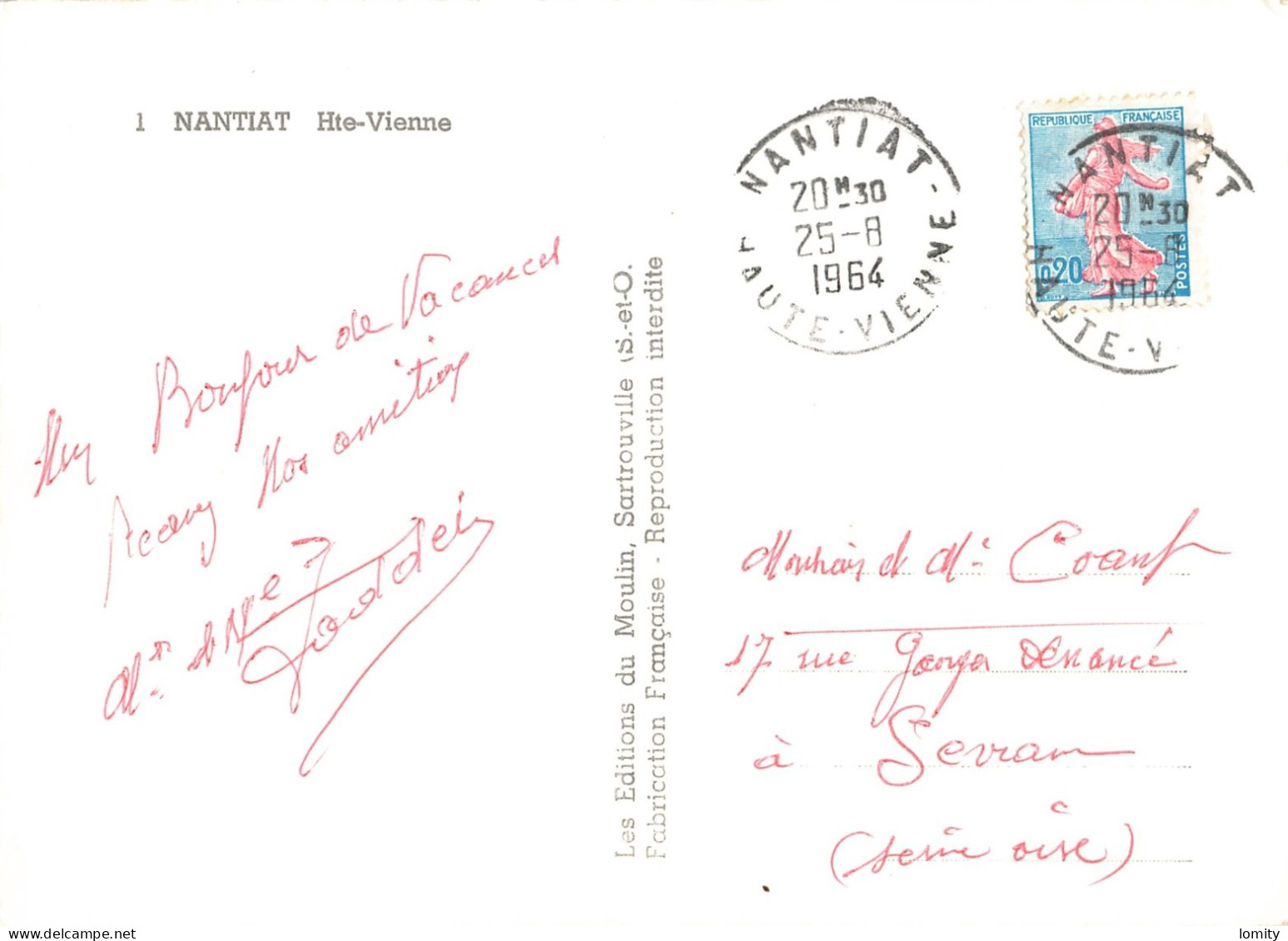 87 Nantiat Hotel Restaurant Du Commerce CPSM GF Cachet 1964 - Nantiat