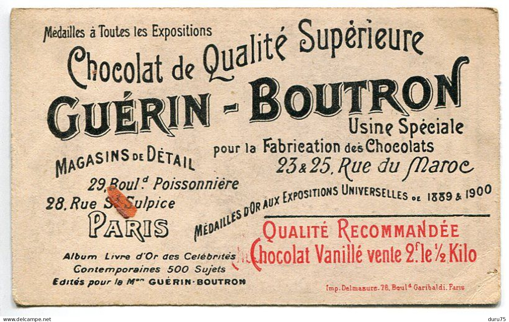 Chromo Image CHOCOLAT GUÉRIN BOUTRON N° 258 Ambroise Thomas Compositeur De Musique - Guerin Boutron