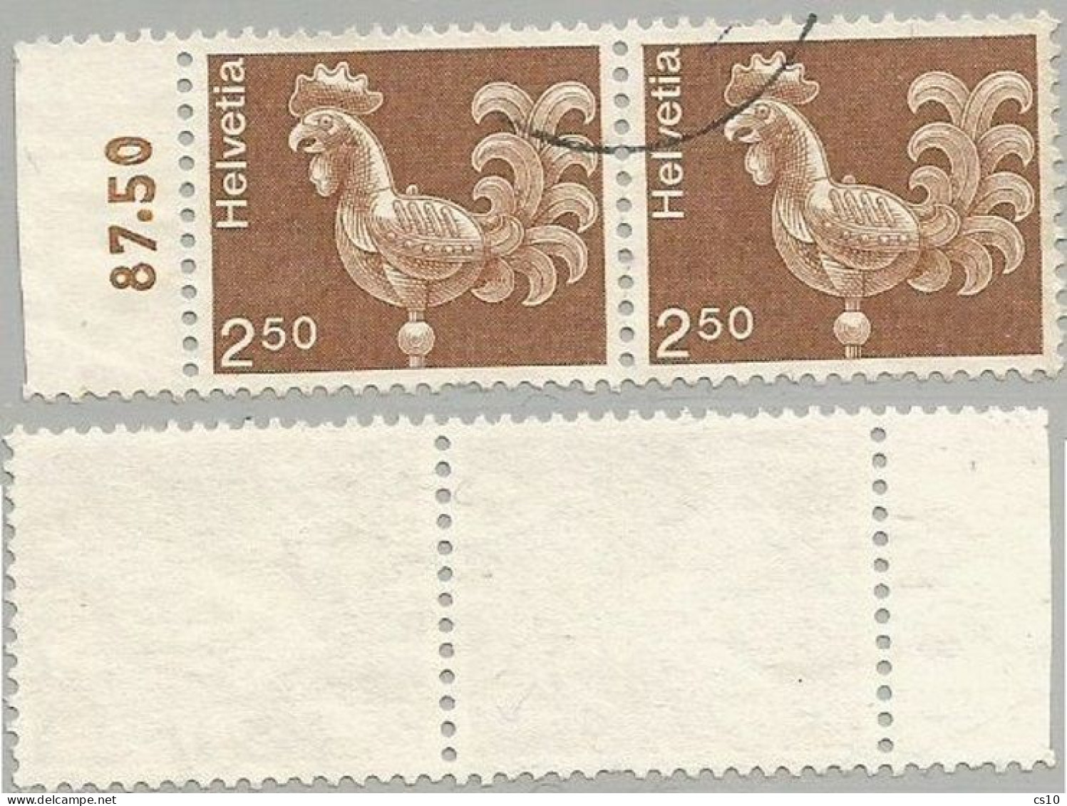 Suisse 1975 Artworks Wheatercock FS.2,50 - Scarce Variety NON FLUO PAPER - #2 Pcs In Horiz. Pair With Sheet Margin - Oblitérés