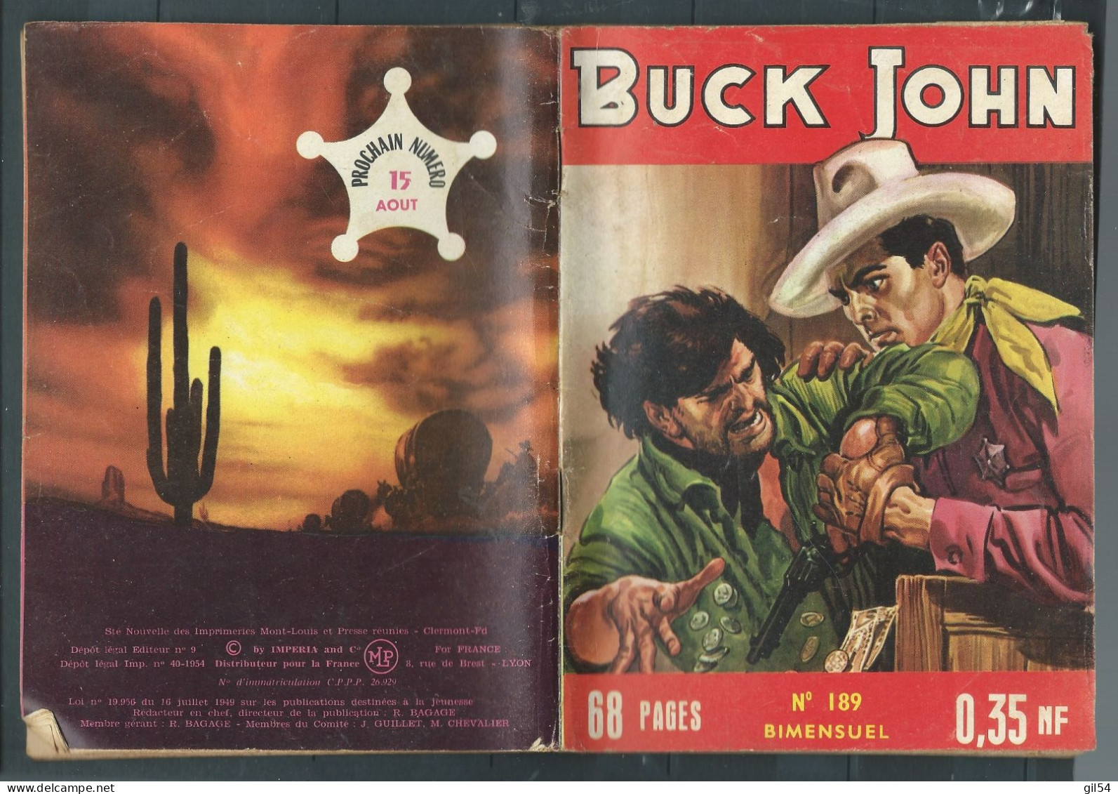 Bd " Buck John   " Bimensuel N° 189 "  Soir De Chance  "      , DL  N° 40  1954 - BE-   BUC 0204 - Kleine Formaat