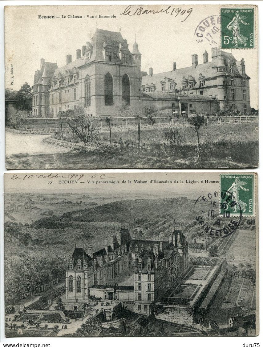 LOT 2 CPA 1909 * ECOUEN Le Château Vue D'Ensemble & Panoramique De La Maison D'Education De La Légion D'Honneur - Ecouen