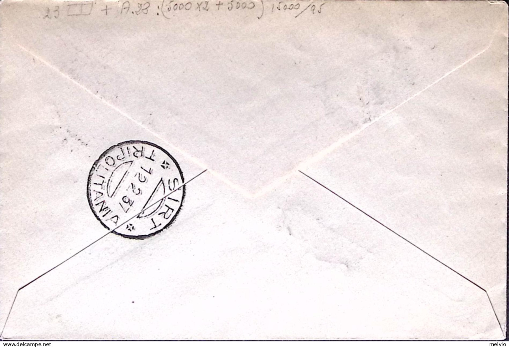 1937-Tripolitania PA Sopr.c.50 + Ordinaria Coppia C.5 Su Stampe Via Aerea Tripol - Tripolitania