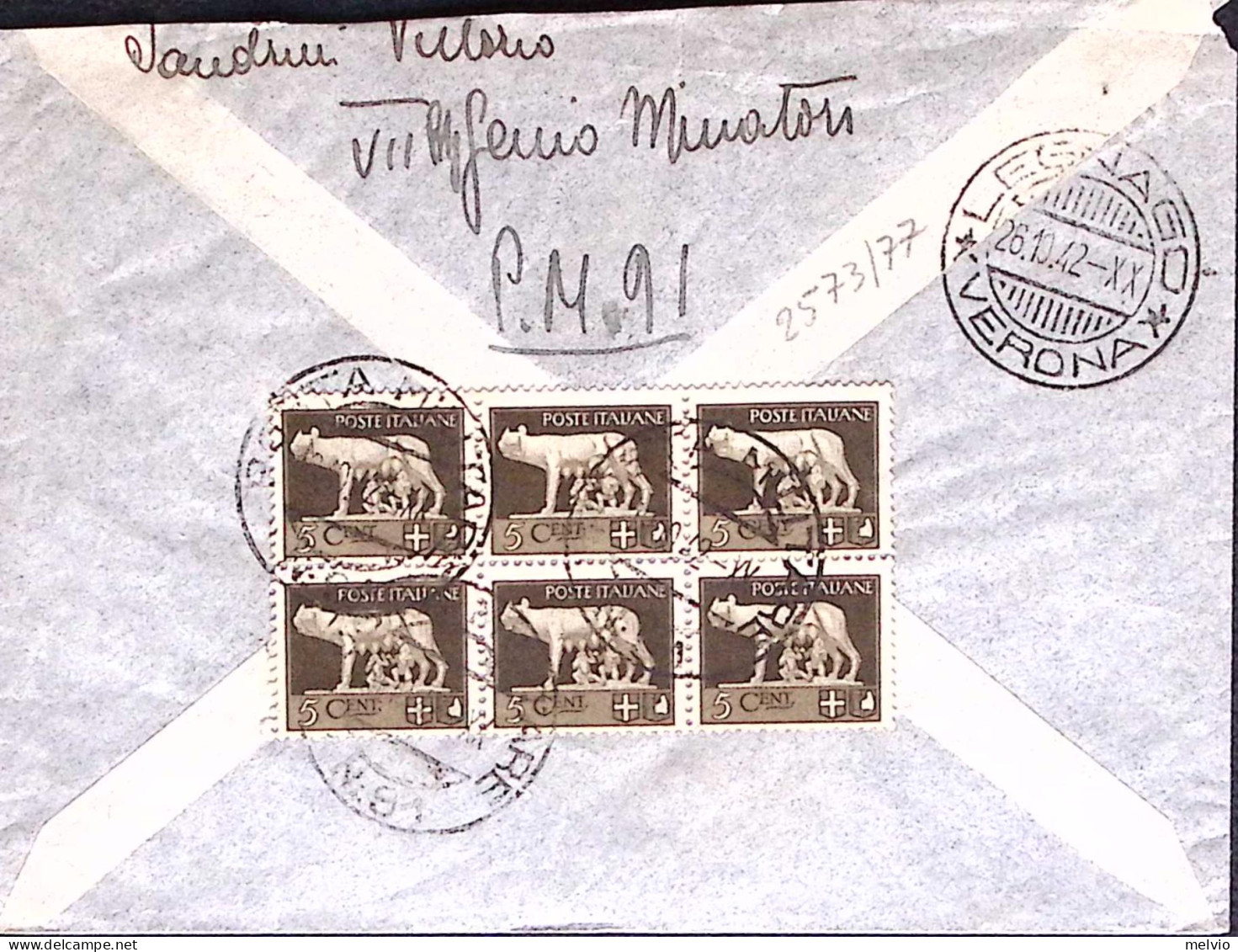 1942-Posta Militare /n.91 C.2 (19.10) Su Busta Via Aerea, Affrancata Imperiale D - Guerre 1939-45