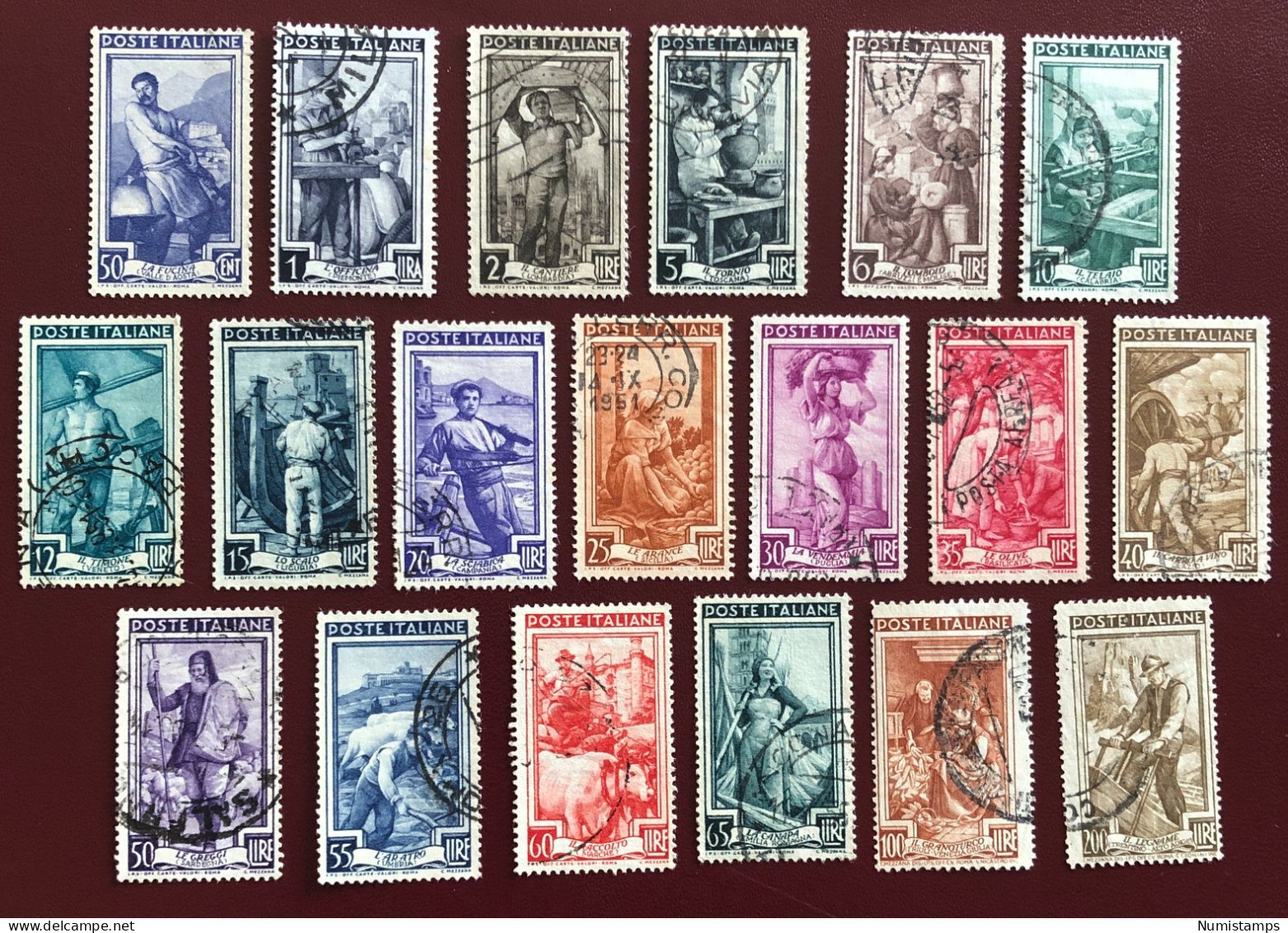 Stamps Italy At Work - Winged Wheel Watermark (Complete Series) - 1950 - 1946-60: Used