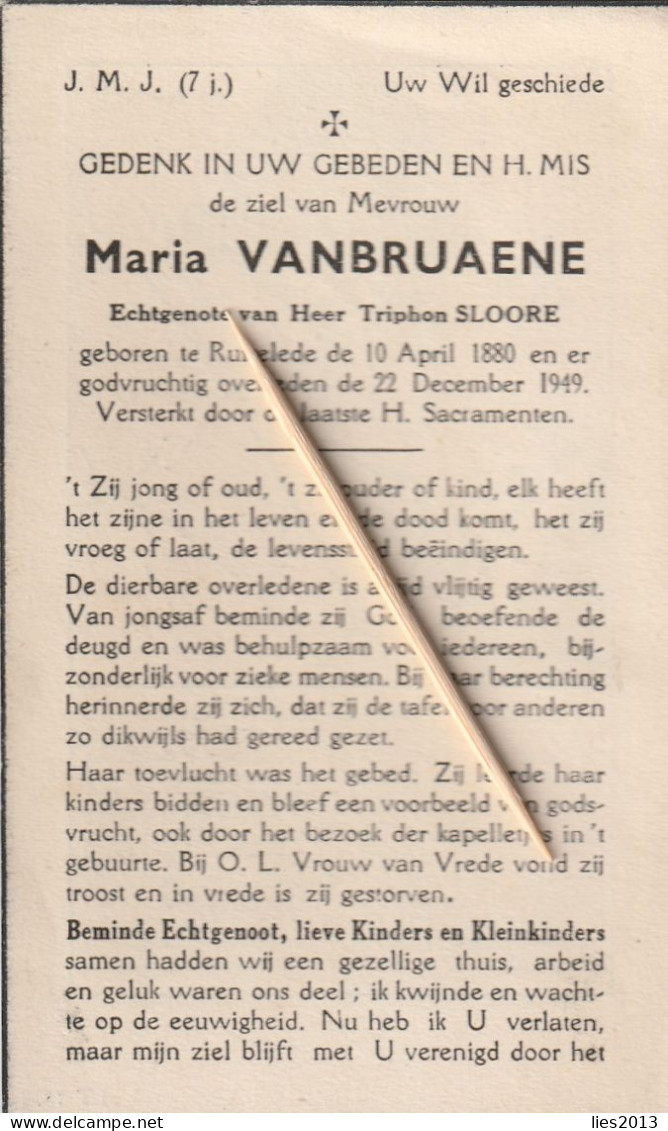 Ruiselede, 1949, Maria Vanbruaene, Sloore - Imágenes Religiosas