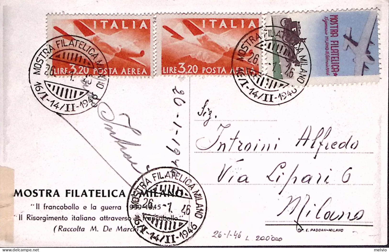 1946-MILANO Mostra Filatelica Internazionale Annullo Speciale (26.1) E Chiudilet - Expositions