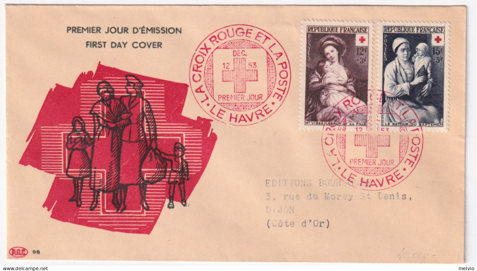 1953-Francia Croce Rossa '53 Serie Cpl. (966/7) Su Fdc - 1950-1959