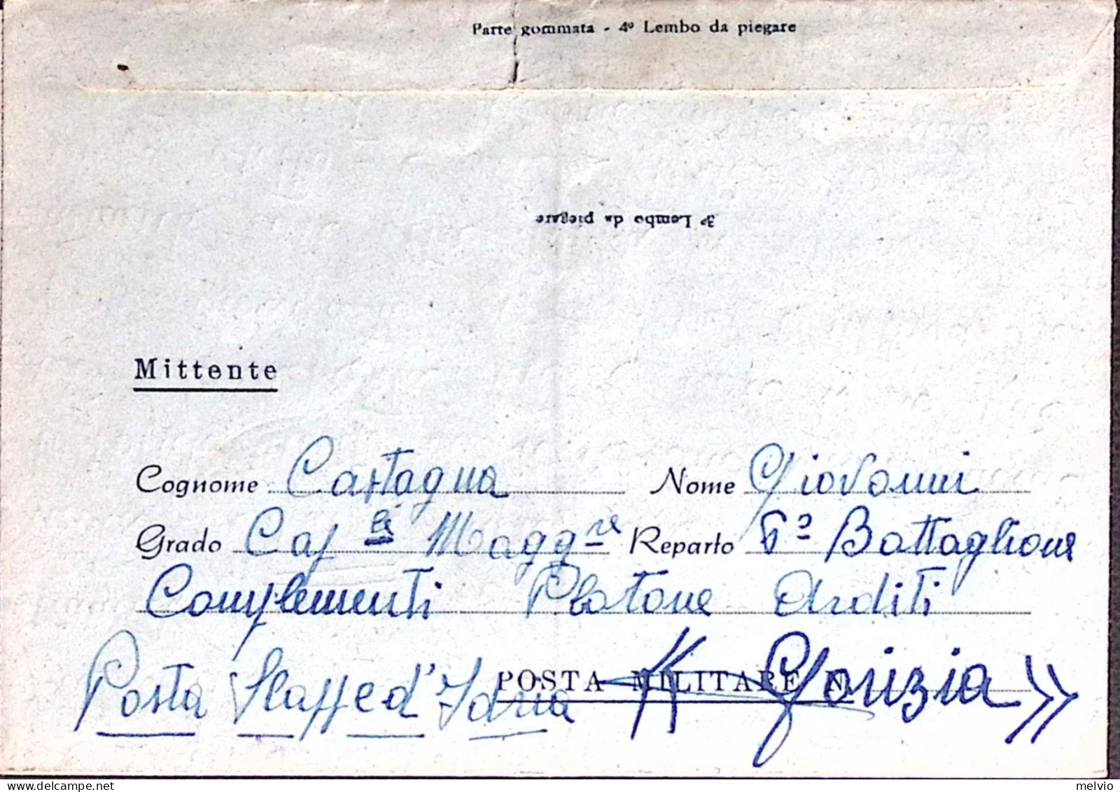 1943-SLAPPE D'IDRIA C.2 (26.7) Su Biglietto Franchigia A Larga Frase In Questa I - Weltkrieg 1939-45