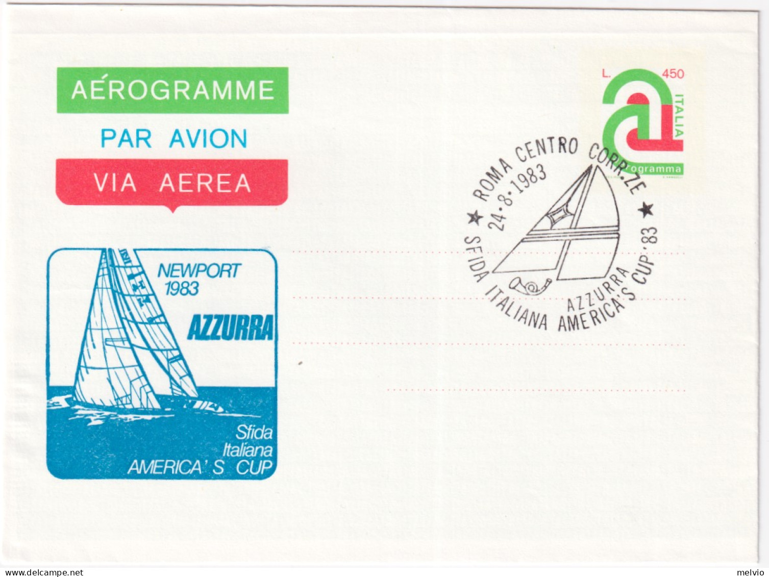 1983-lire 450 Newport Azzurra America's Cup Annullo Speciale (24.8) Non Viaggiat - 1981-90: Marcophilia