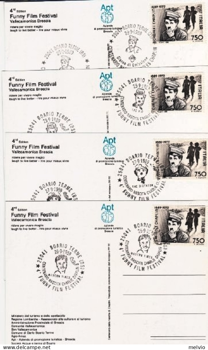 1989-BOARIO TERME 4^ FUNNY FILM FESTIVAL I Quattro Annulli Speciali Su 4 Cartoli - 1981-90: Marcophilia