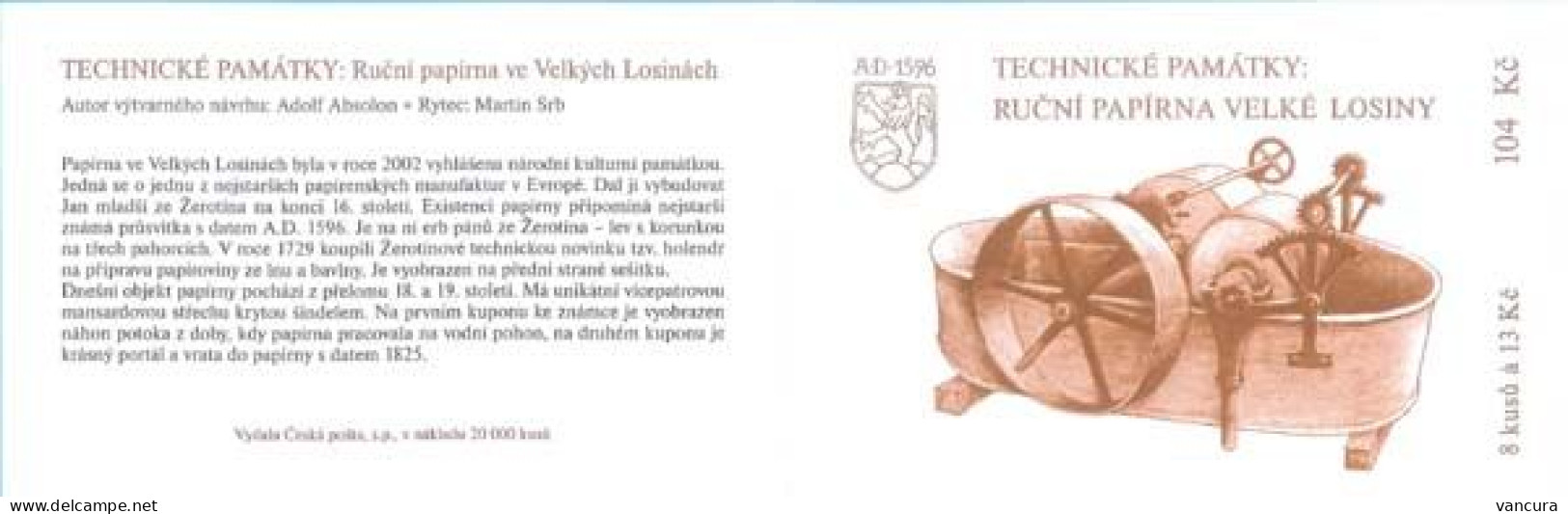 Booklet 807 Czech Republic Handmade Paper Mill In Velke Losiny 2014 - Fabriken Und Industrien