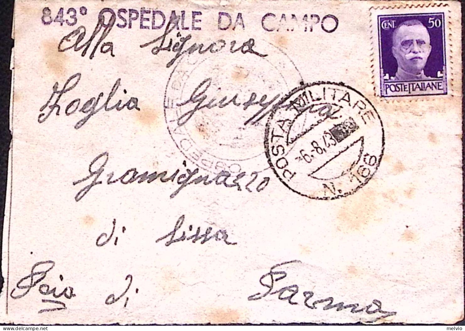 1943-Posta Militare/n.166 C.2 (6.8 Difesa Sicilia) E Lineare Ospedale Da Campo N - Guerre 1939-45