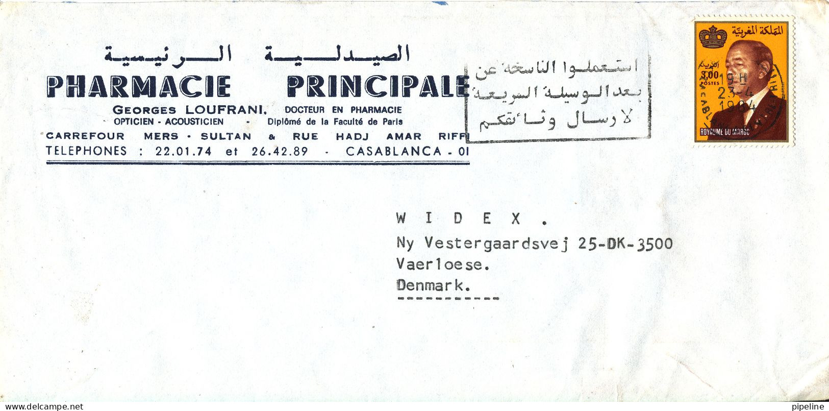 Morocco Cover Sent To Denmark 23-4-1984 Single Franked Nice Postmark - Morocco (1956-...)