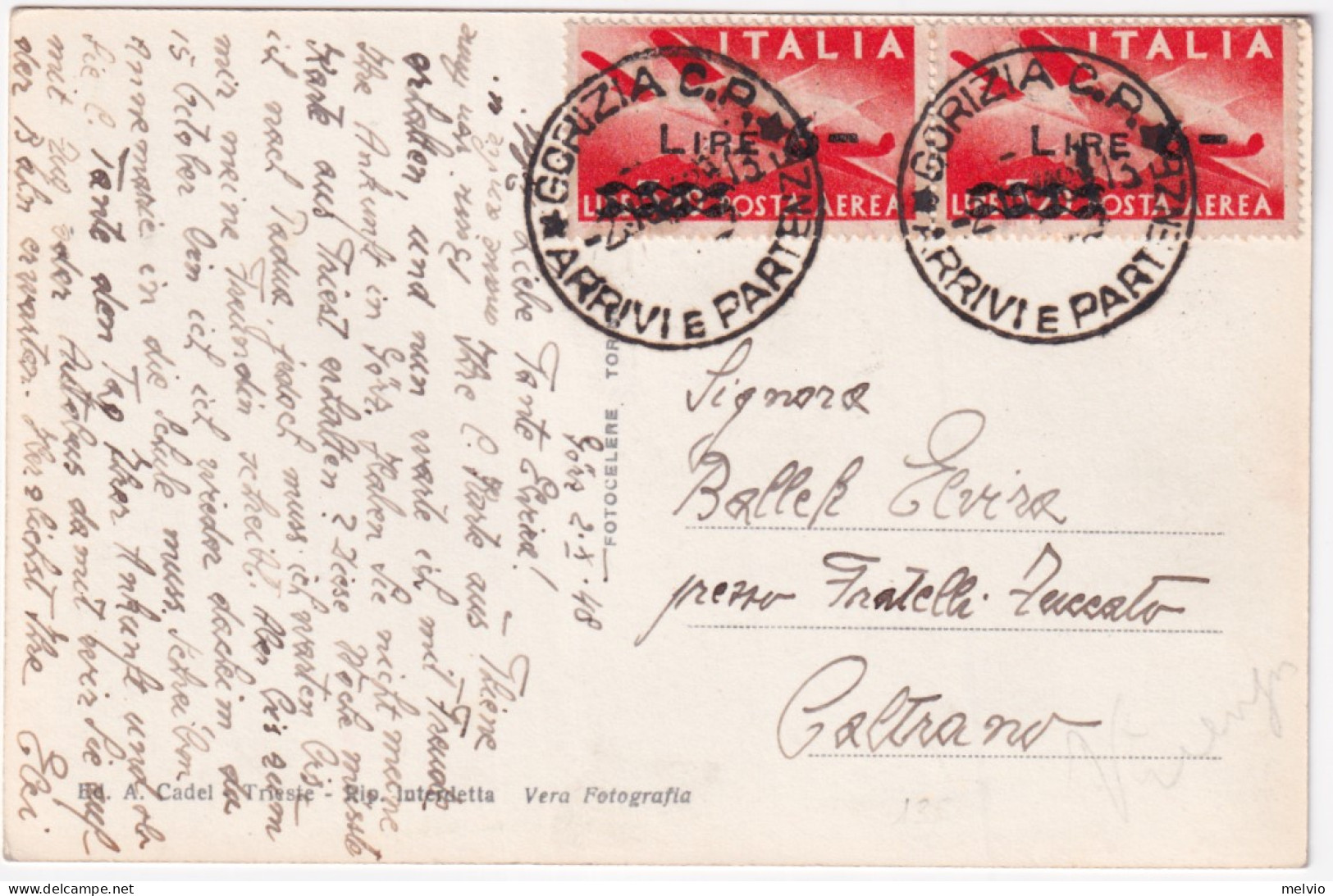 1948-Gorizia Ponte Su Fiume Isonzo Viaggiata (2.10) Affrancata Posta Aerea Coppi - Gorizia