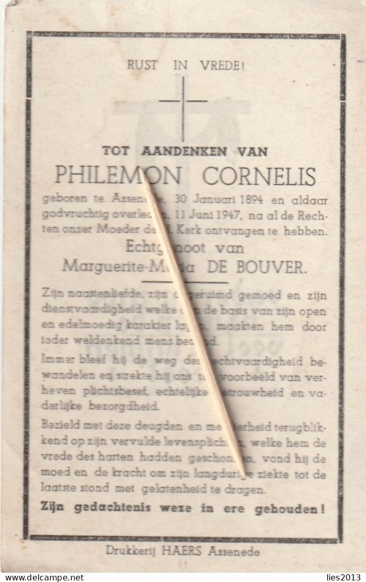 Assenede, 1947, Philemon Cornelis, De Bouver - Images Religieuses