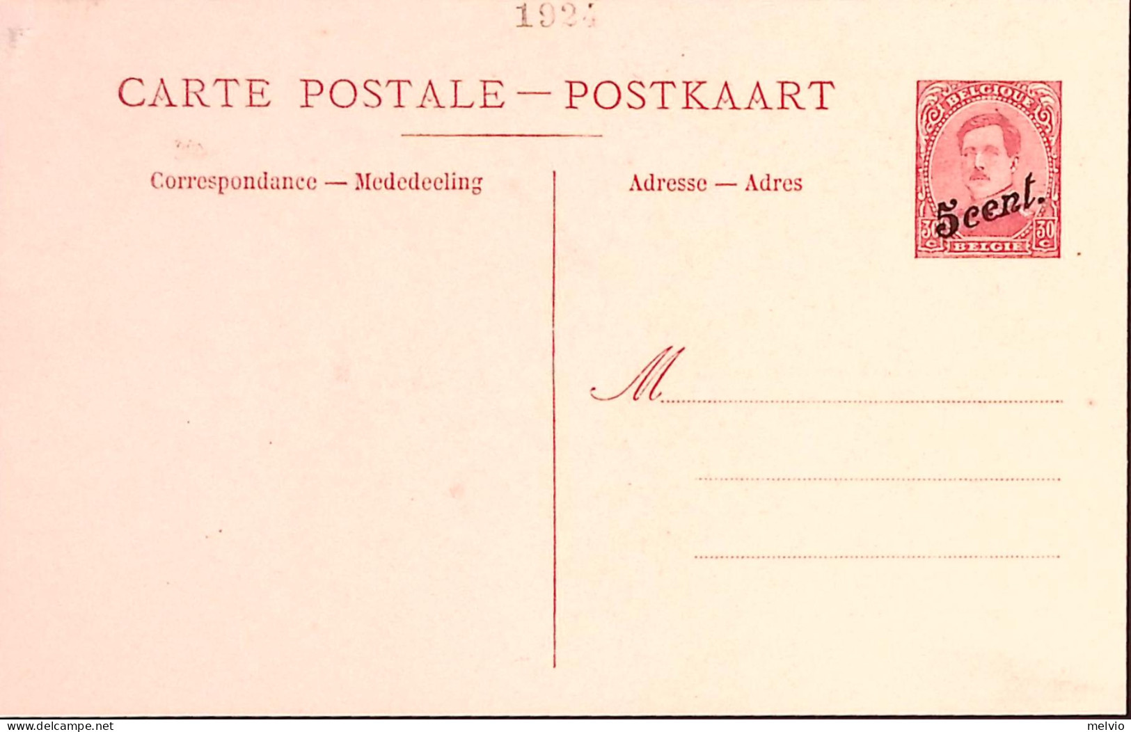 1924-Belgio Cartolina Postale C.5/30 Pubblicitaria OOSTENDE-DOVER, Nuova - Werbepostkarten