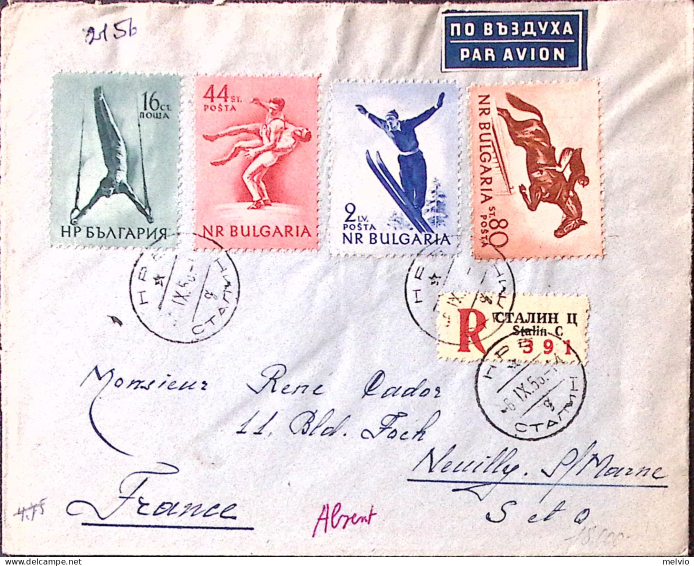 1956-BULGARIA Sport Vari Serie Cpl. (789/2) Su Raccomandata Via Aerea (5.9) Per  - Autres & Non Classés