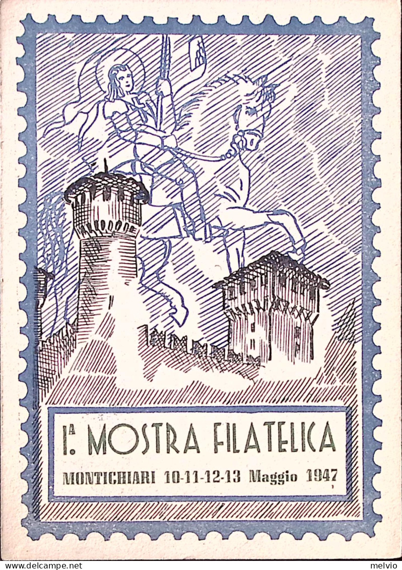 1947-MONTICHIARI I^ Mostra Filatelica Timbro Gomma Viola Su Cartolina Annullata  - Esposizioni
