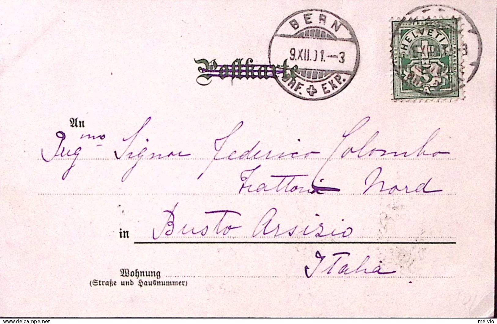 1901-Svizzera September, Viaggiata Berna (9.12) Per L'Italia - Marcofilie